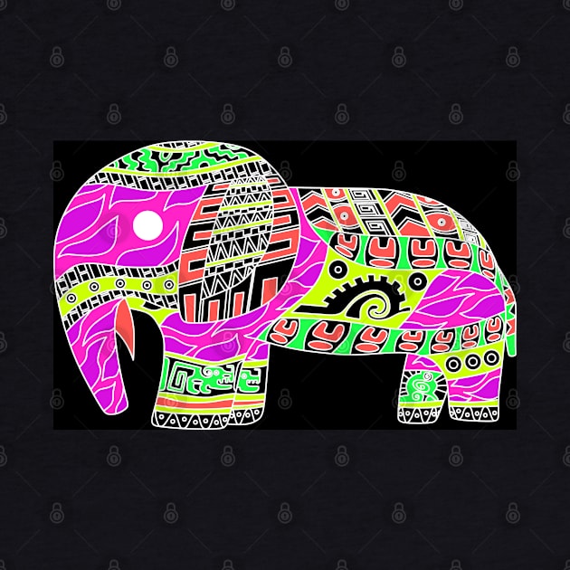 mayan elephant in rainbow pattern ecopop art wallpaper by jorge_lebeau